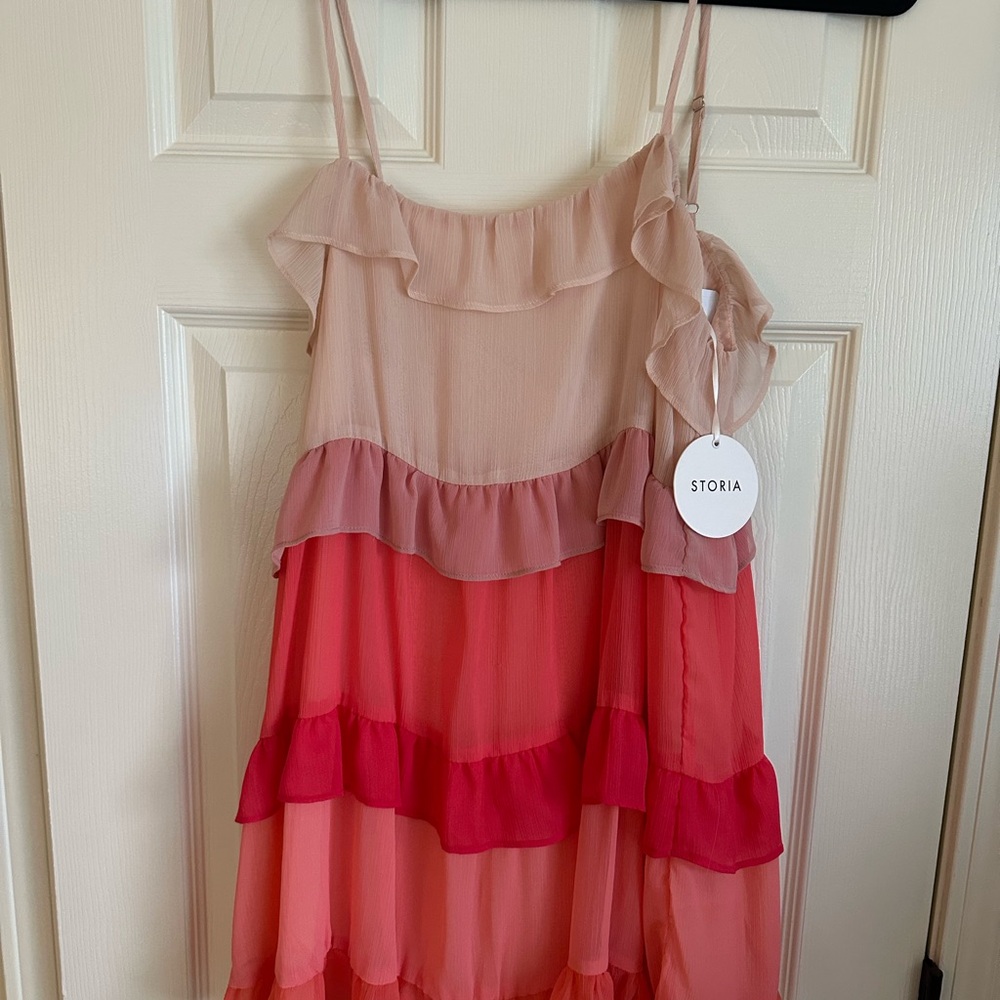 Storia Pink and Red Layered Kids Dress
